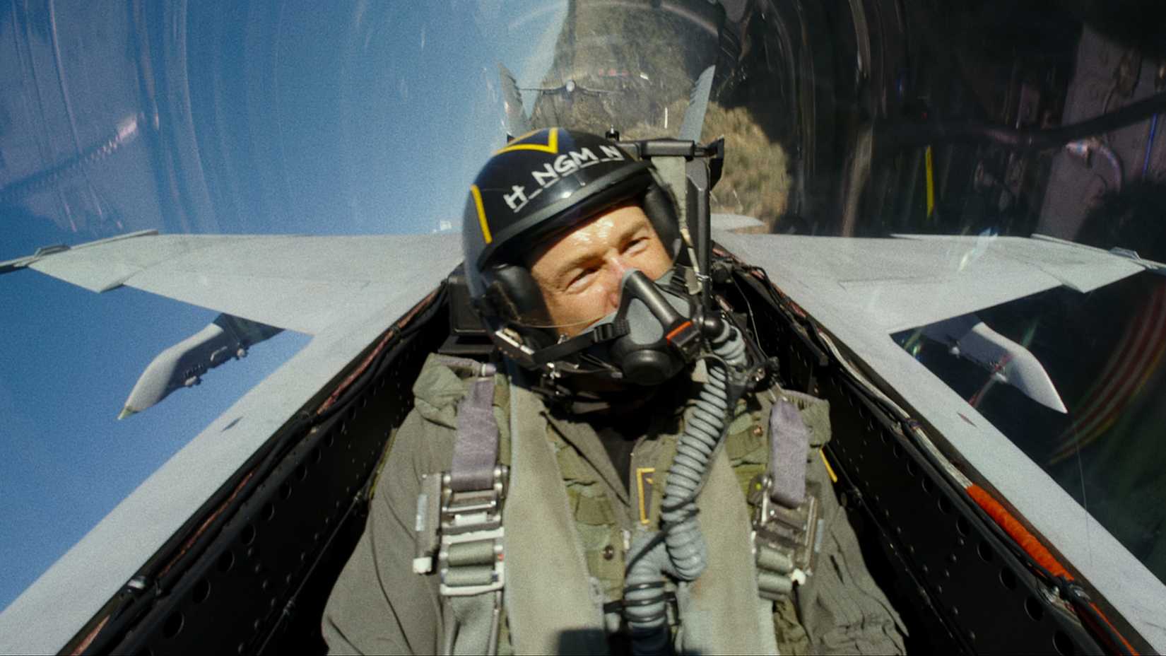 Glen Powell's Hangman flying a jet in Top Gun: Maverick