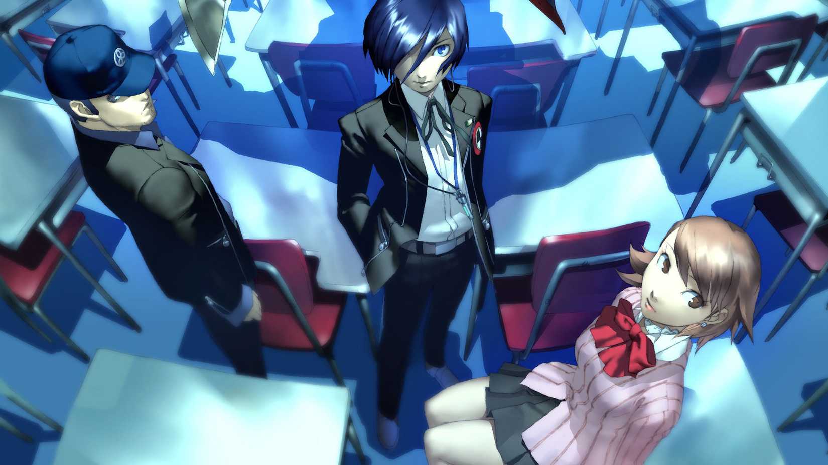 Persona 3 characters in a classroom