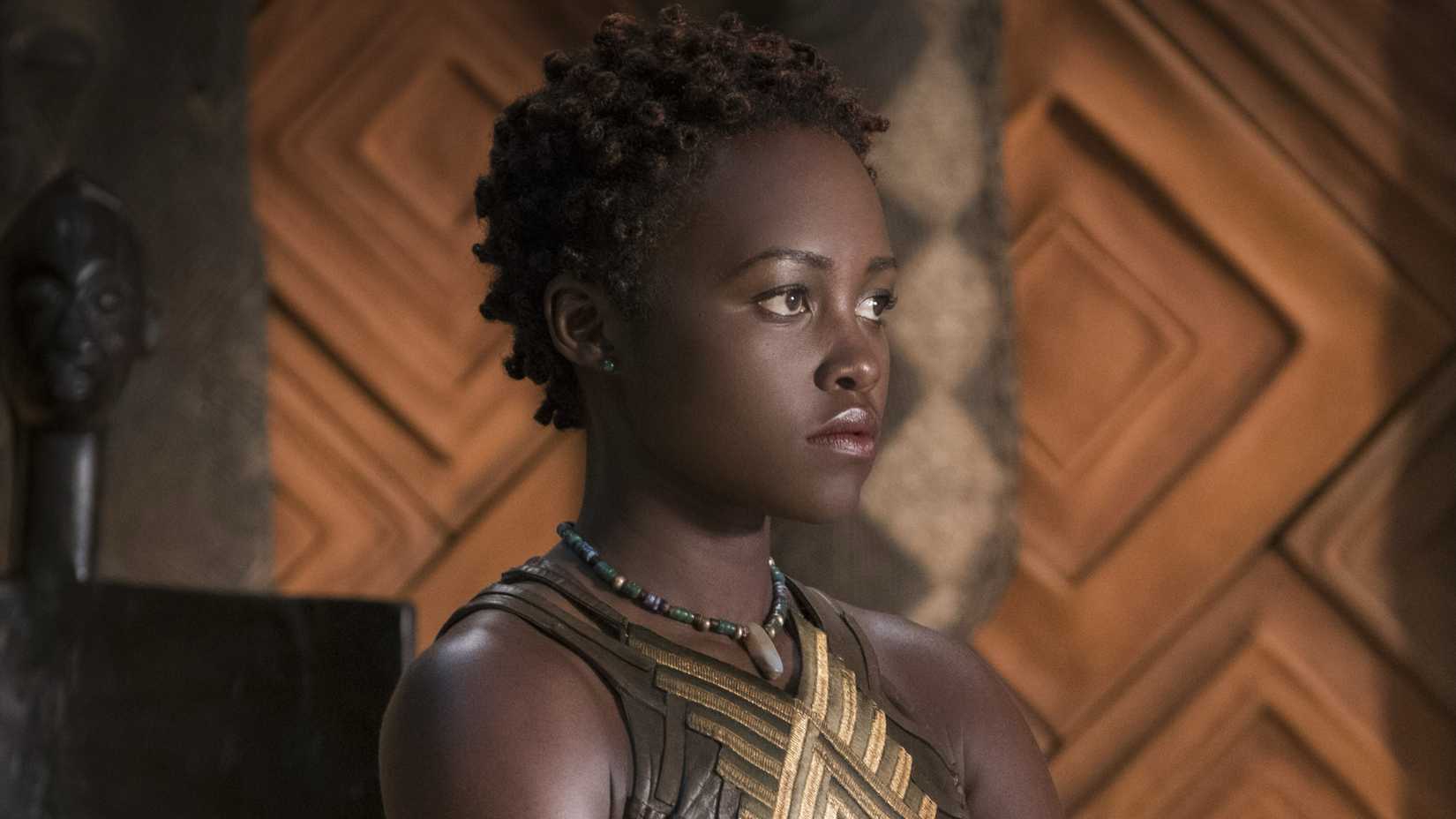 Lupita Nyong’O’s Nakia looking nervous in Black Panther