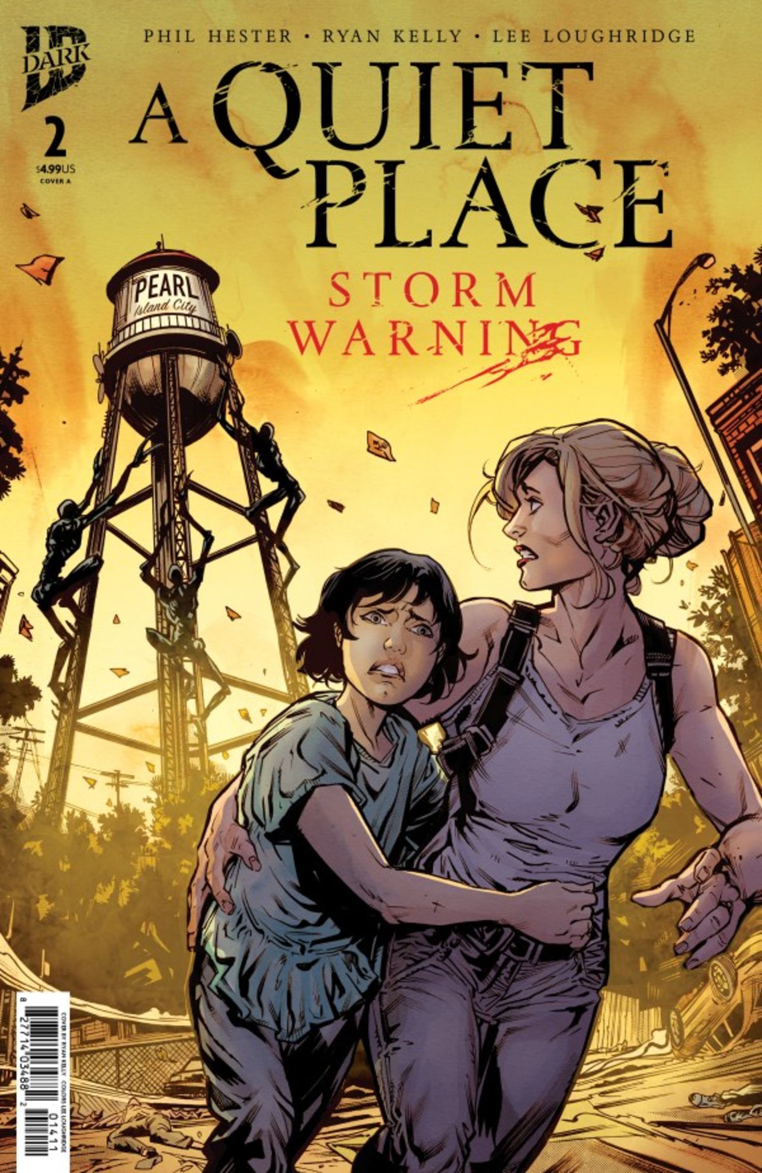 A Quiet Place Storm Warning #2 cover, characters escaping the town of Pearl