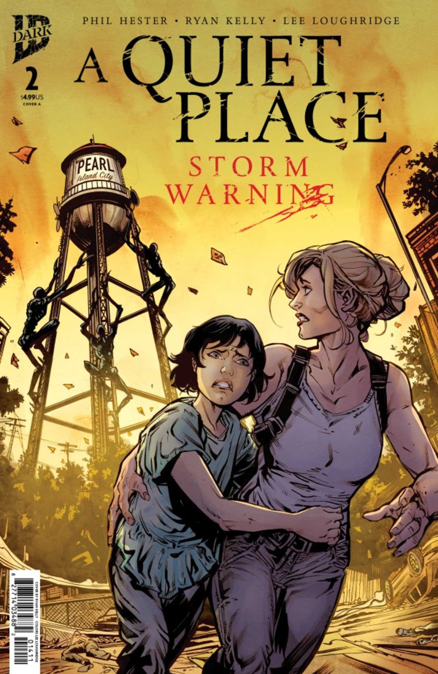 A Quiet Place Storm Warning #2 cover, characters escaping the town of Pearl