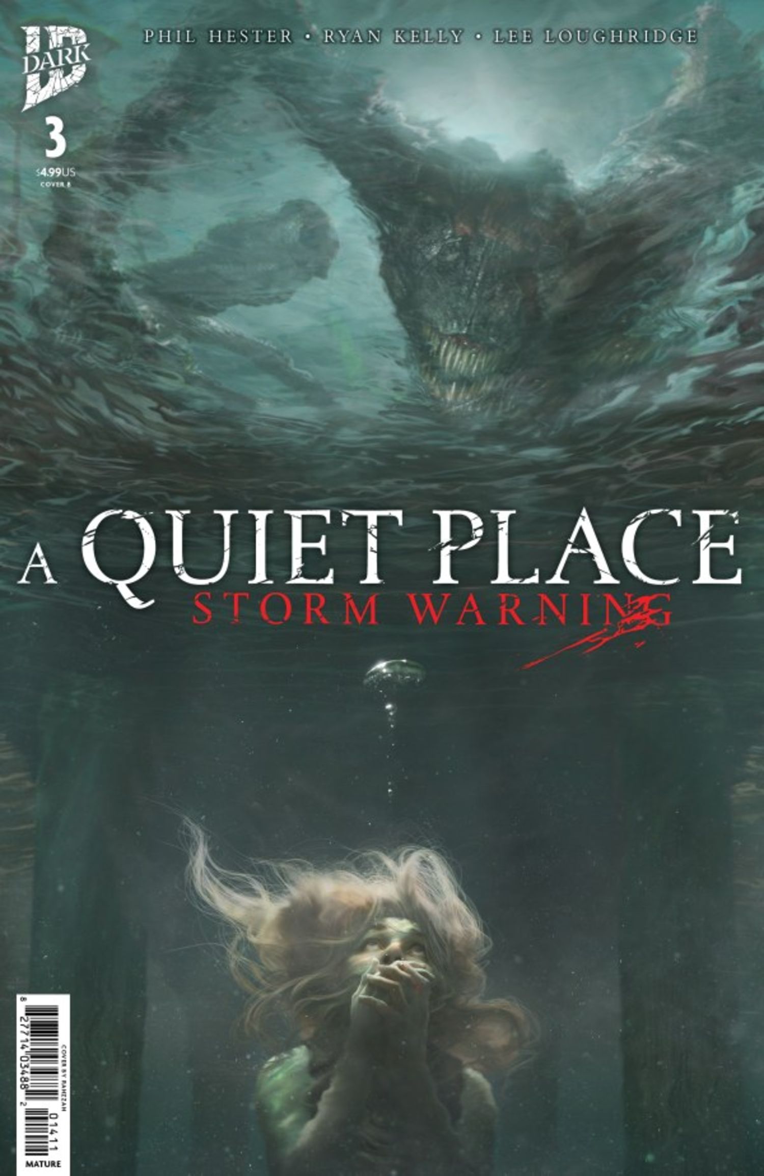 A Quiet Place Storm Warning #3 variant cover, an alien's shadow looming over a character