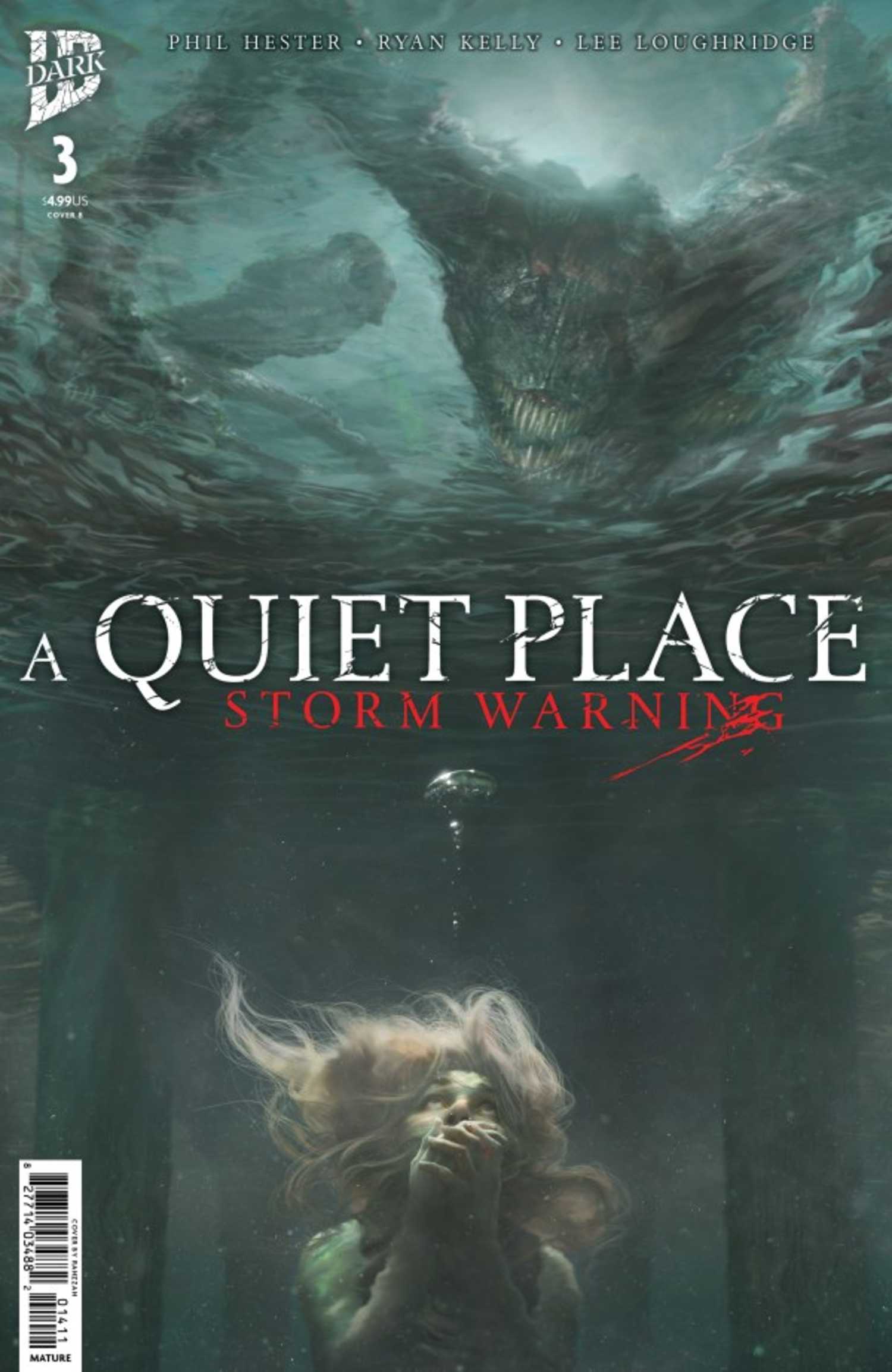 A Quiet Place Storm Warning #3 variant cover, an alien's shadow looming over a character