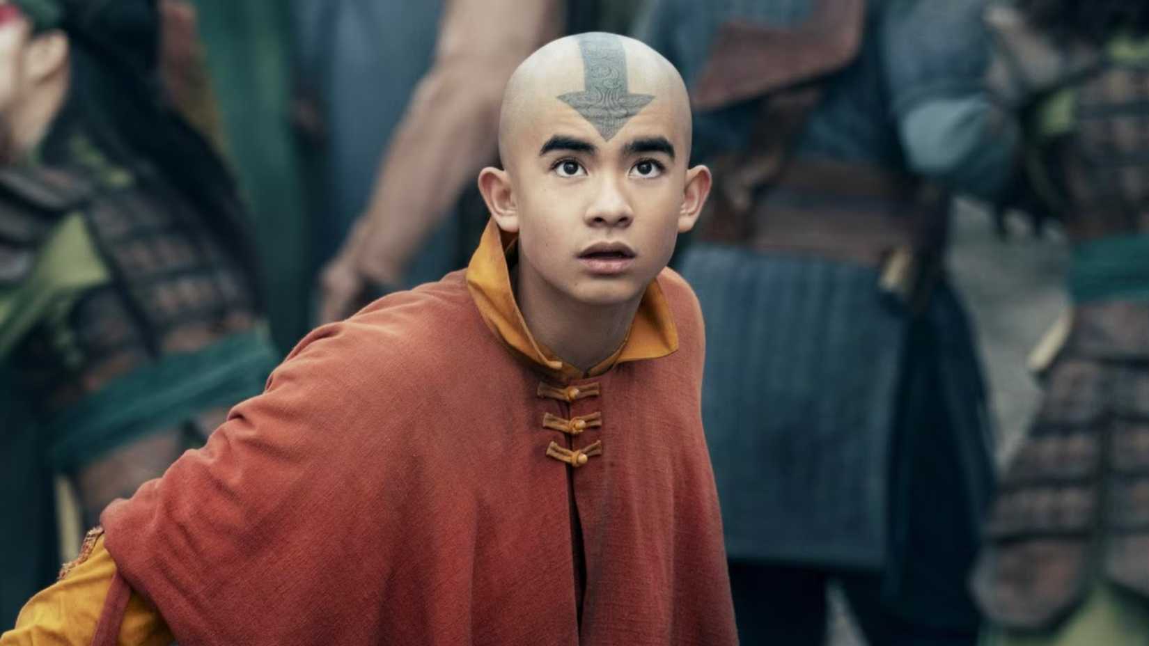 Aang looking up at something in Netflix's Avatar The Last Airbender