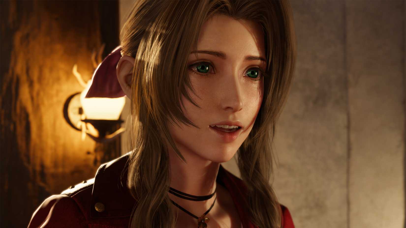 A close-up of Aerith in FF7 Rebirth