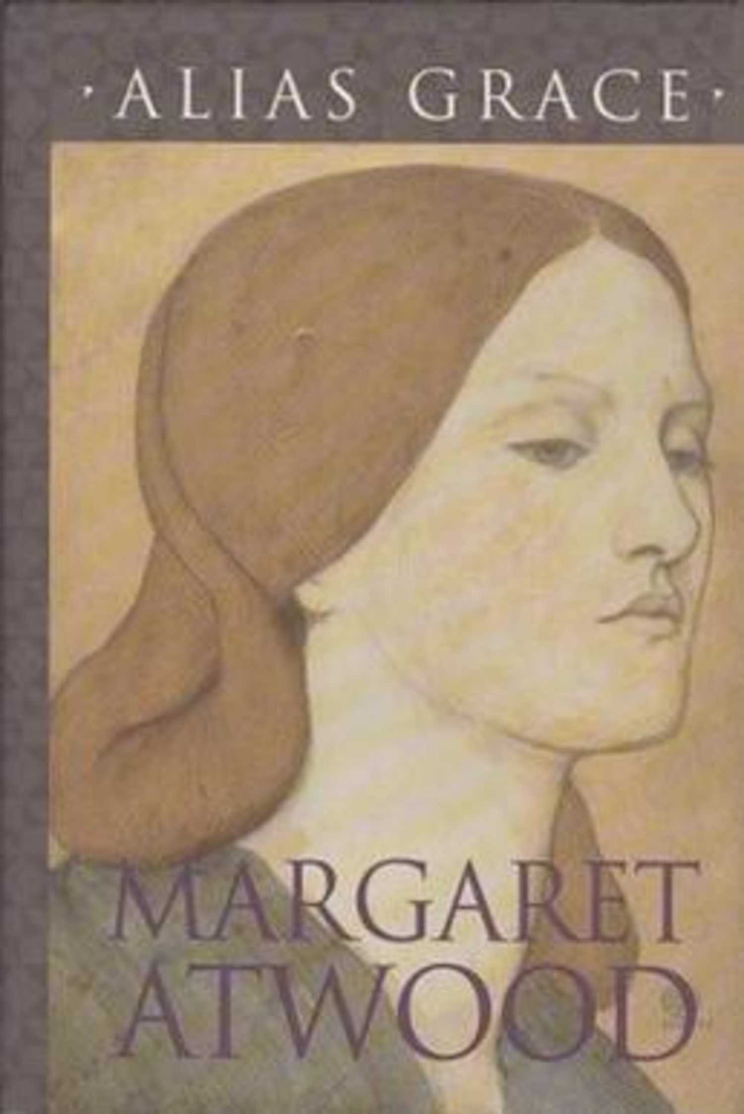 Alias Grace book cover, portrait of a scowling woman