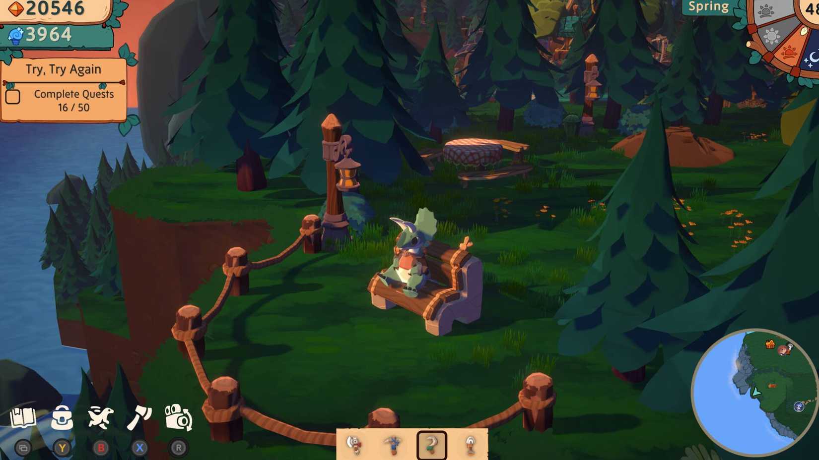 The player sat on a bench in Amber Isle.