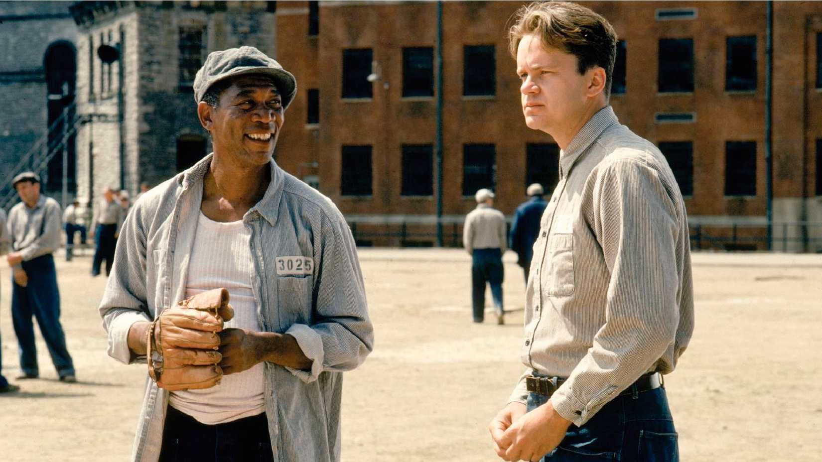 Andy and Red in the prison yard talking in The Shawshank Redemption