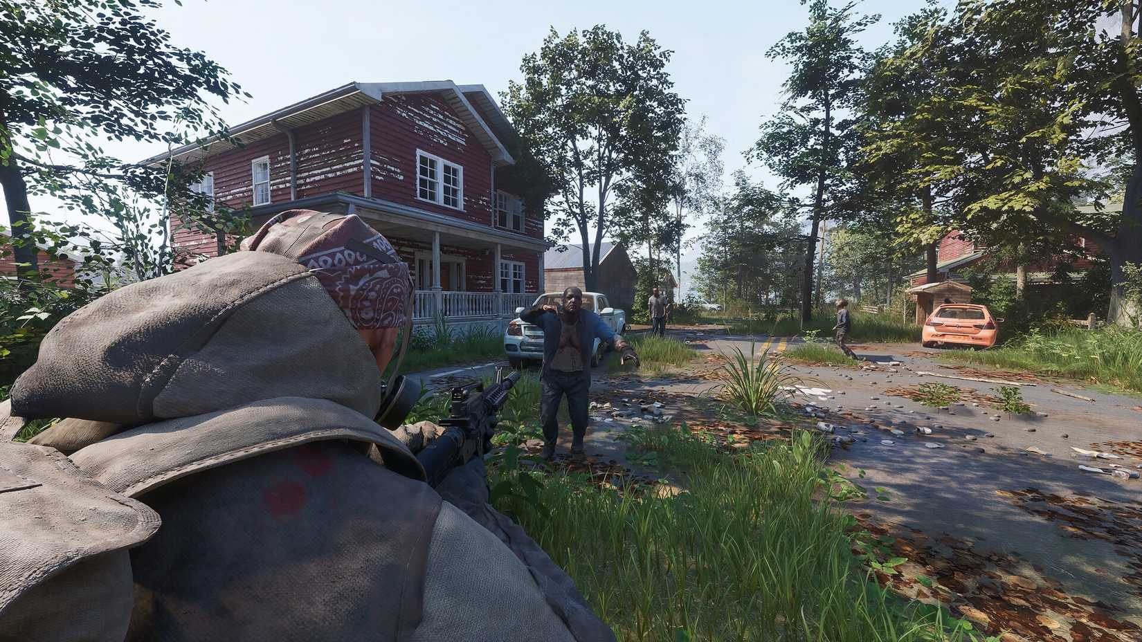 Gameplay in Ardem shows a character aiming a rifle at a zombie.
