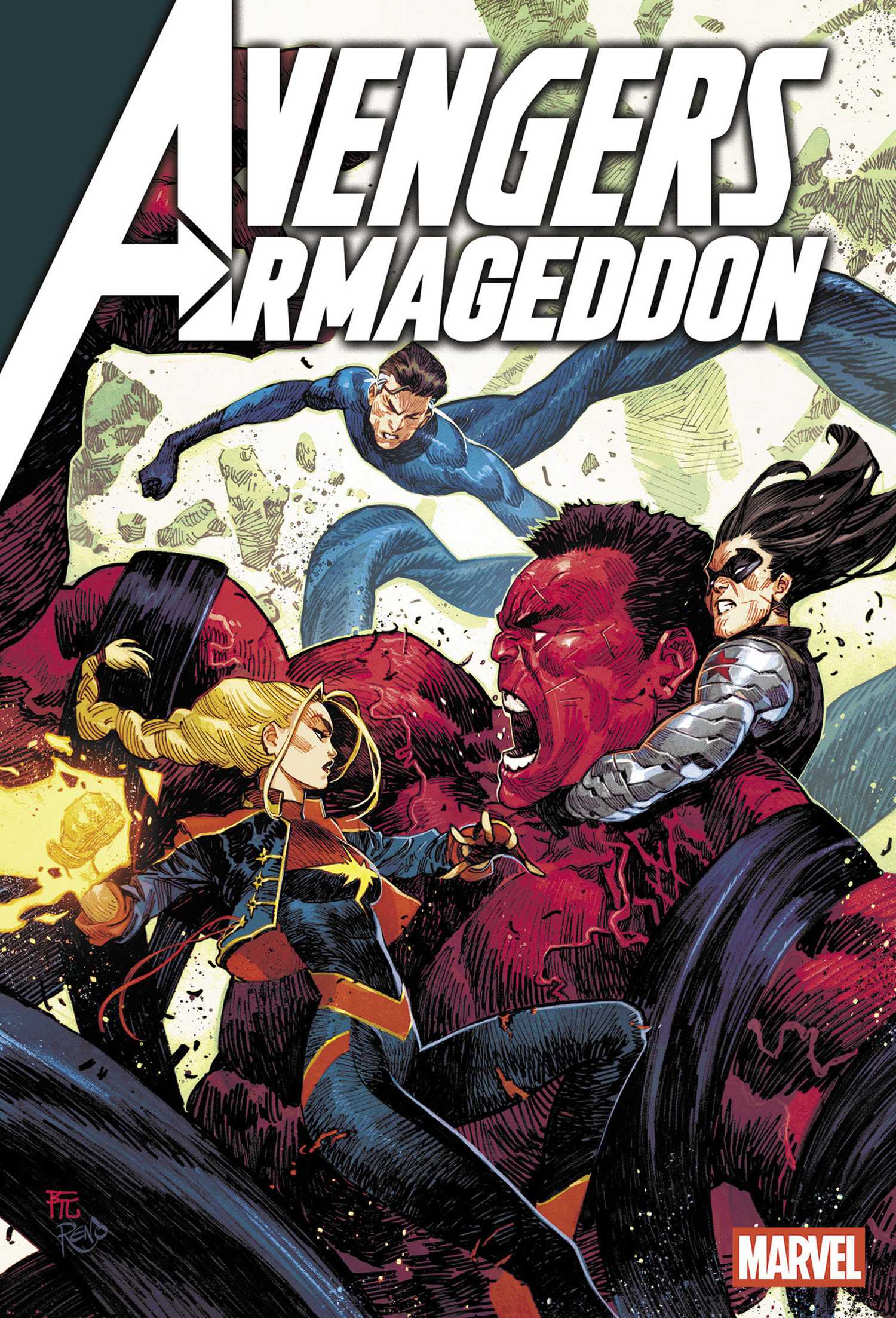 avengers armageddon 4 cover, showing the team vs red hulk