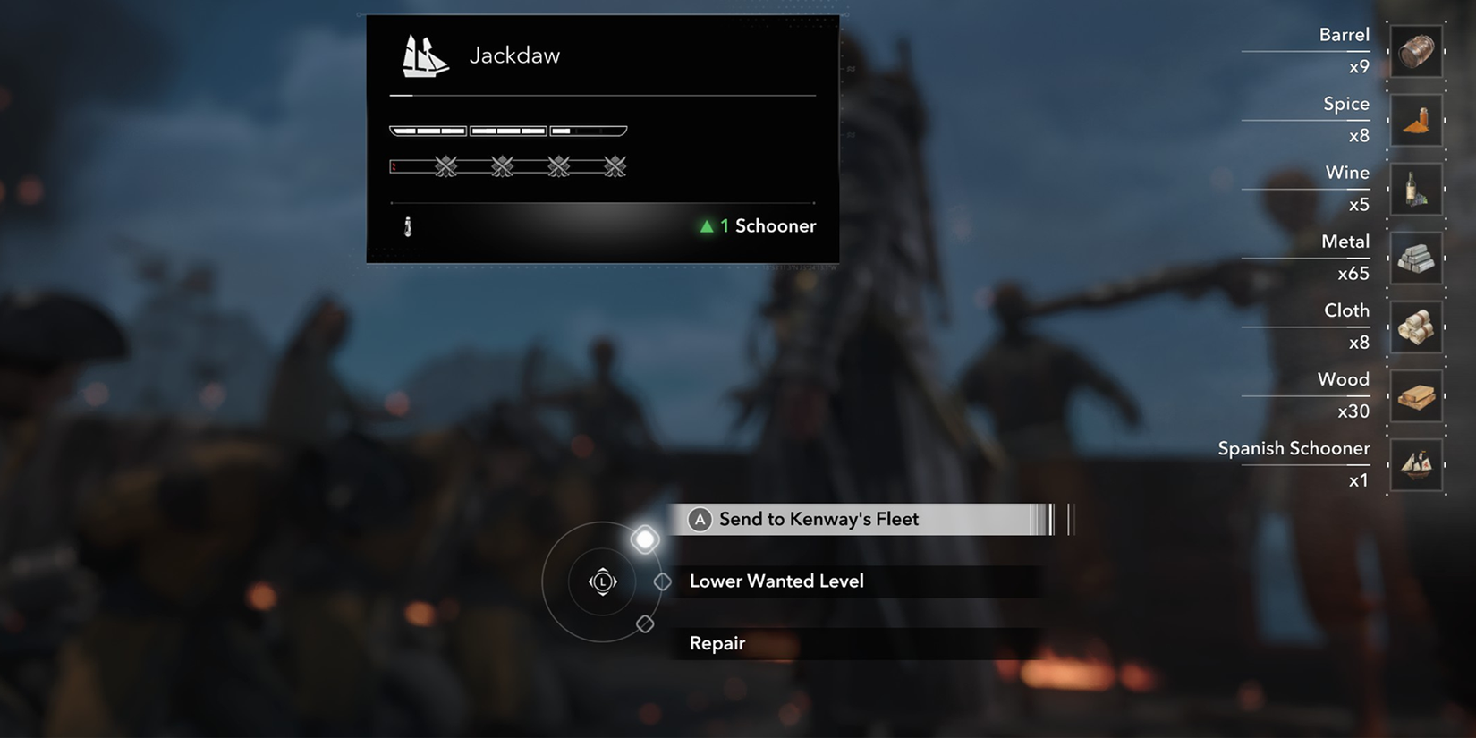 Black Flag Resynced options after claiming a ship