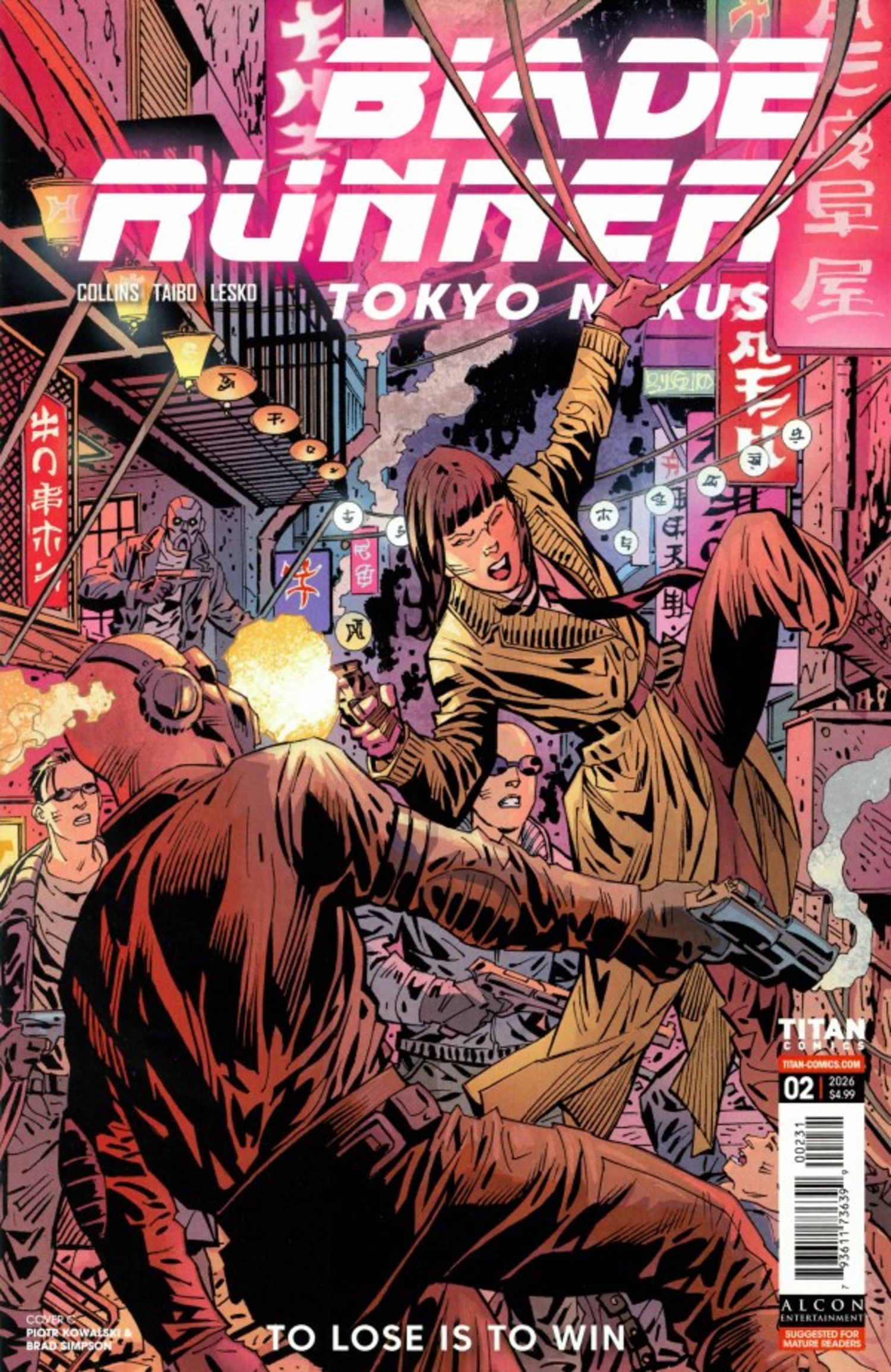 Blade Runner Tokyo Nexus #2 variant cover, a gun battle in a street bazaar
