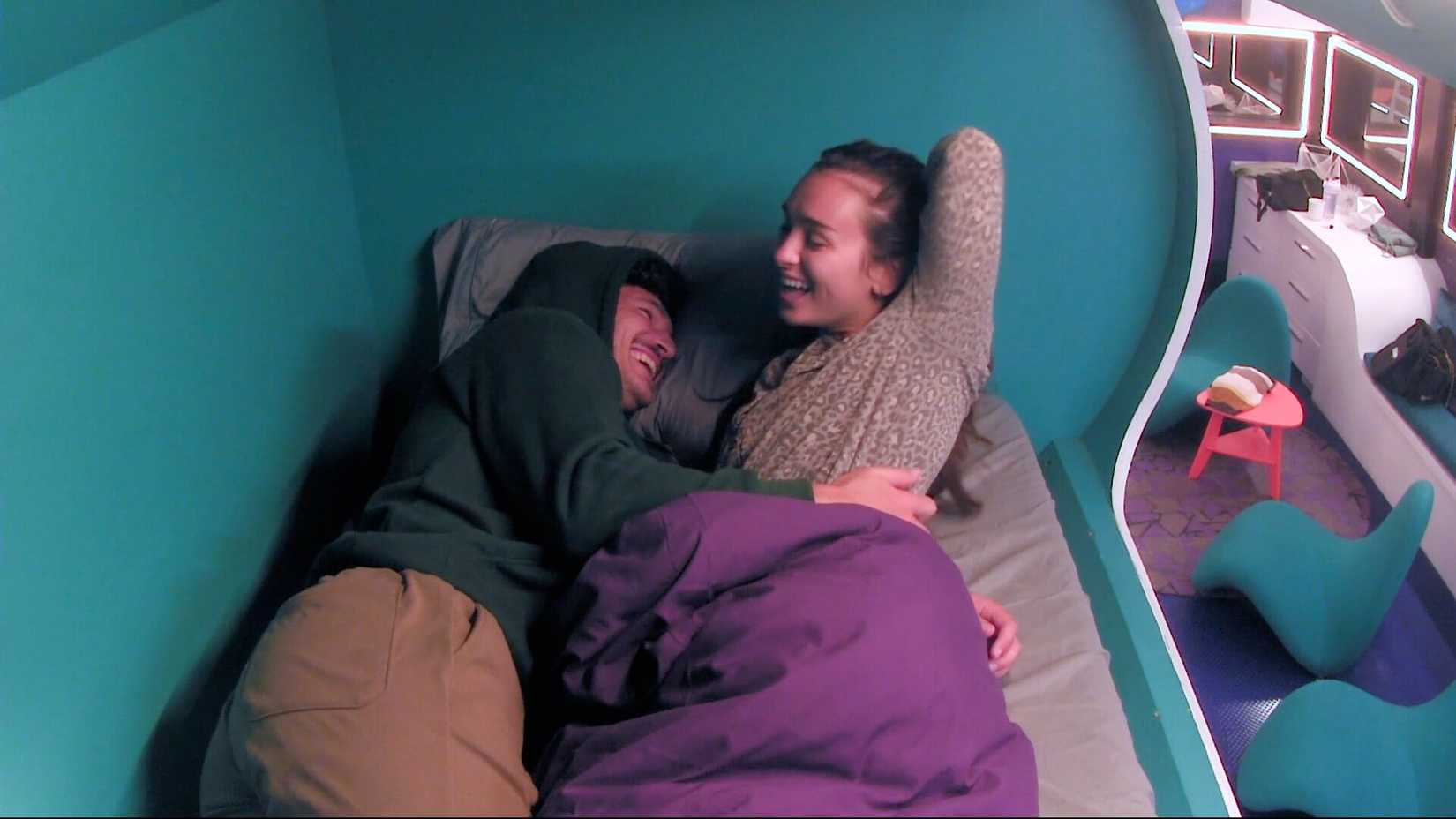 Still of Lyric and Rome in his bed on Big Brother 28 episode 4.