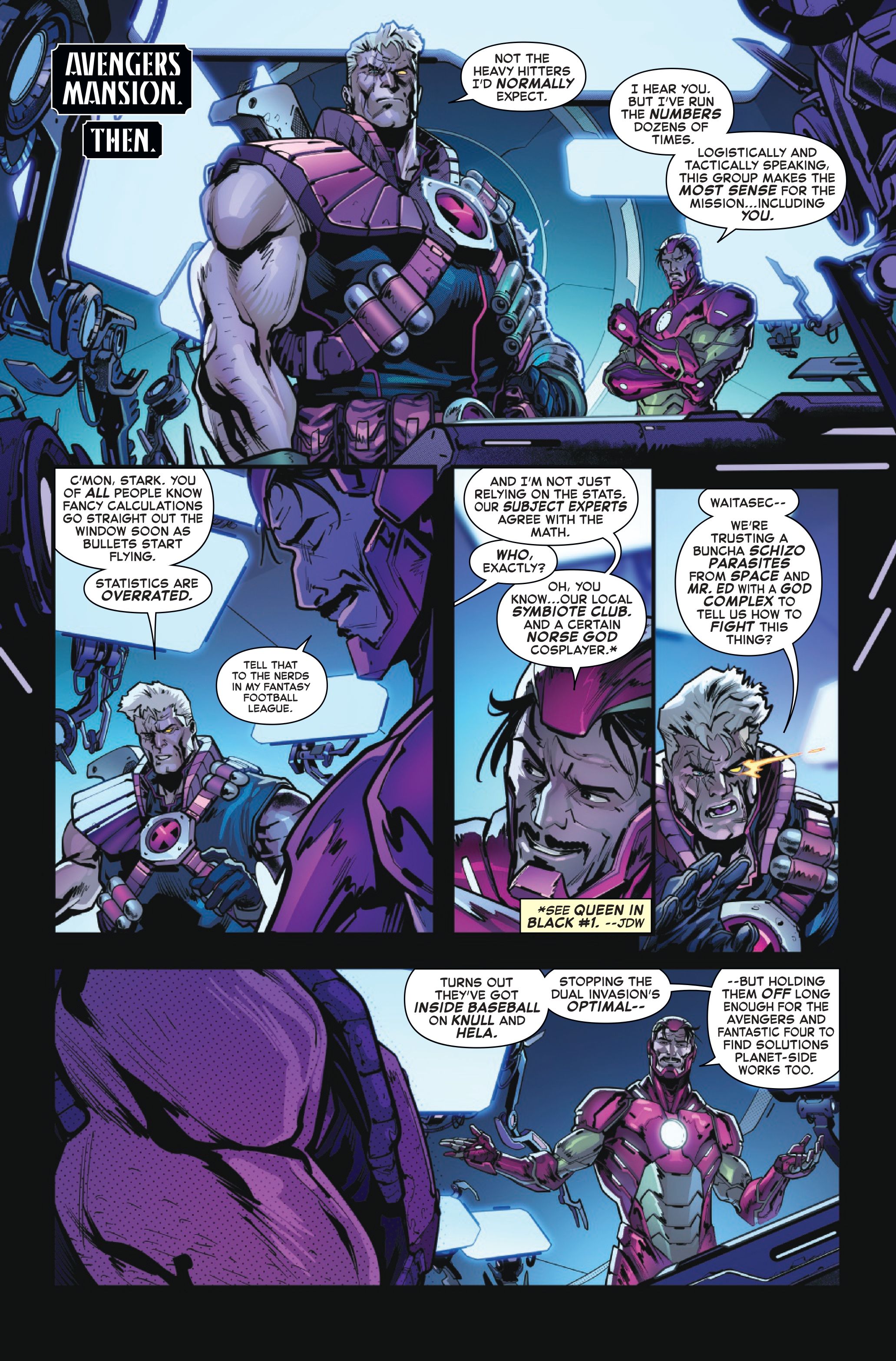 Cable and Iron Man discuss The Defenders of Light and Dark #1