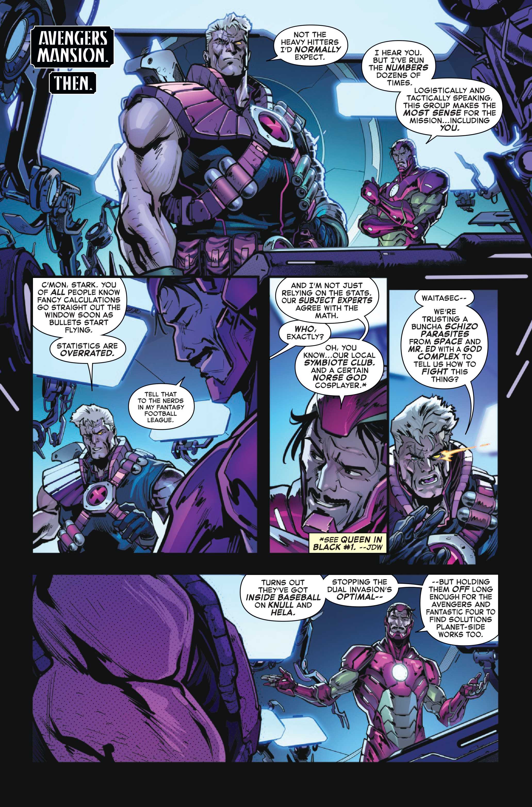 Cable and Iron Man discuss The Defenders of Light and Dark #1