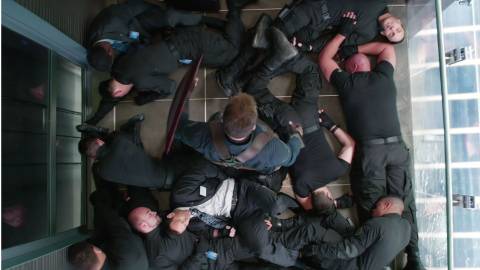 Captain America after the elevator fight in Winter Soldier