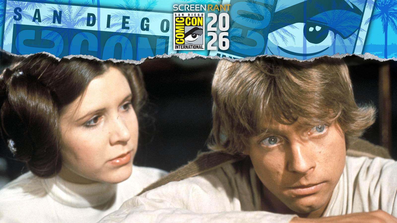 Carrie Fisher as Leia and Mark Hamill as Luke in original Star Wars movie SDCC image