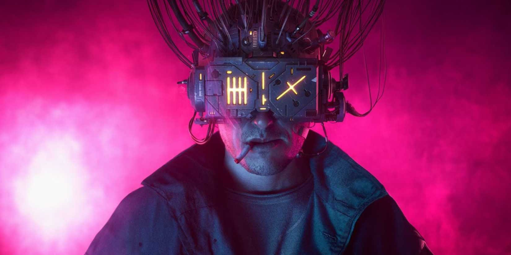 Chase in his headset in a Neuromancer promo image