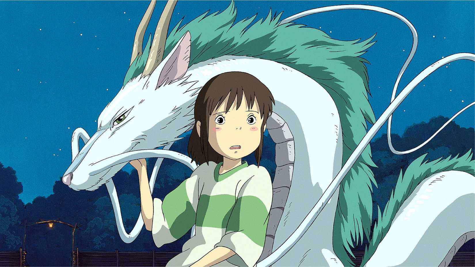 Chihiro with Haku in dragon form in Spirited Away