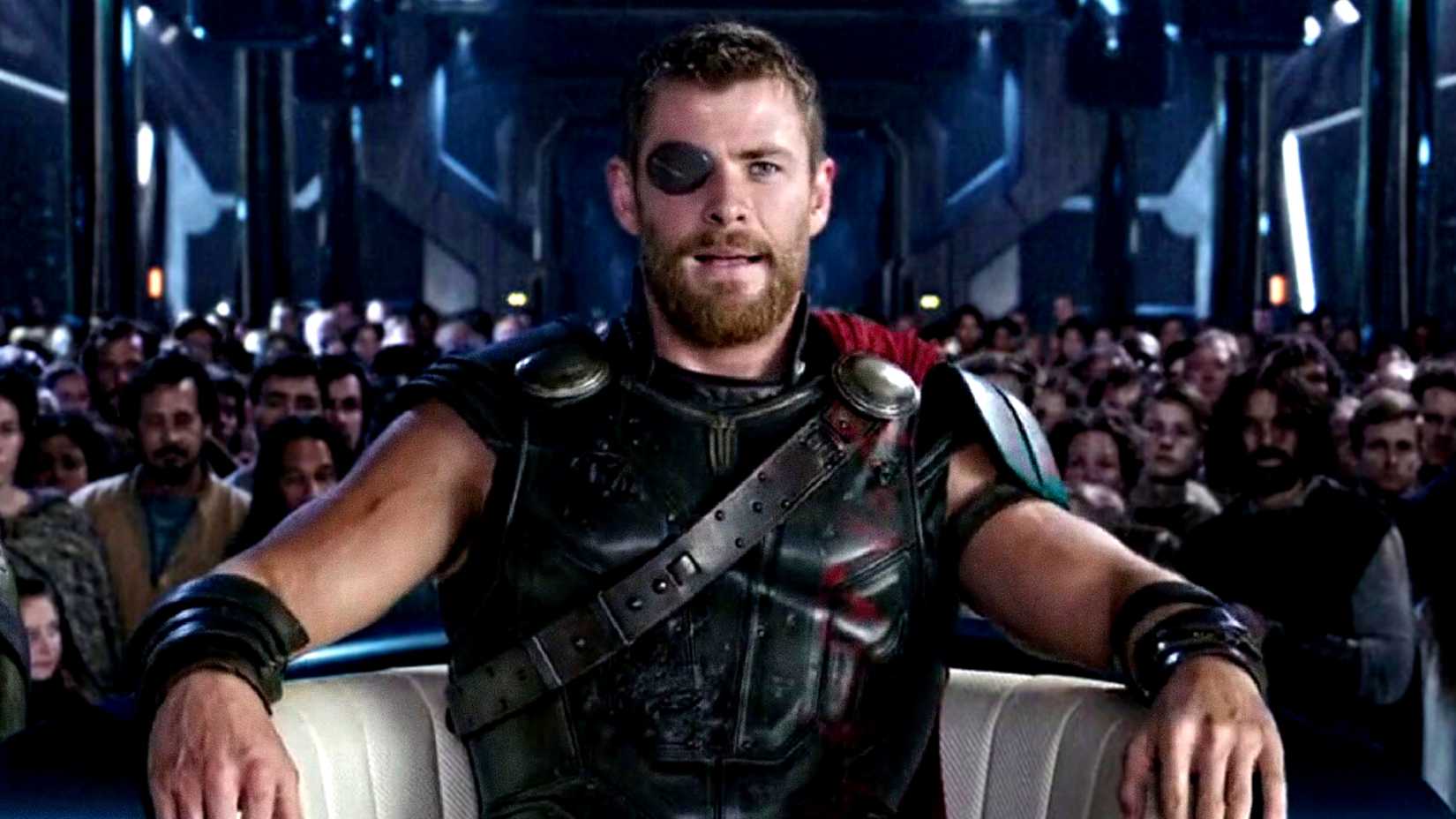 Chris Hemsworth's Thor sits on his throne as Asgard's All-Father in Ragnarok's ending