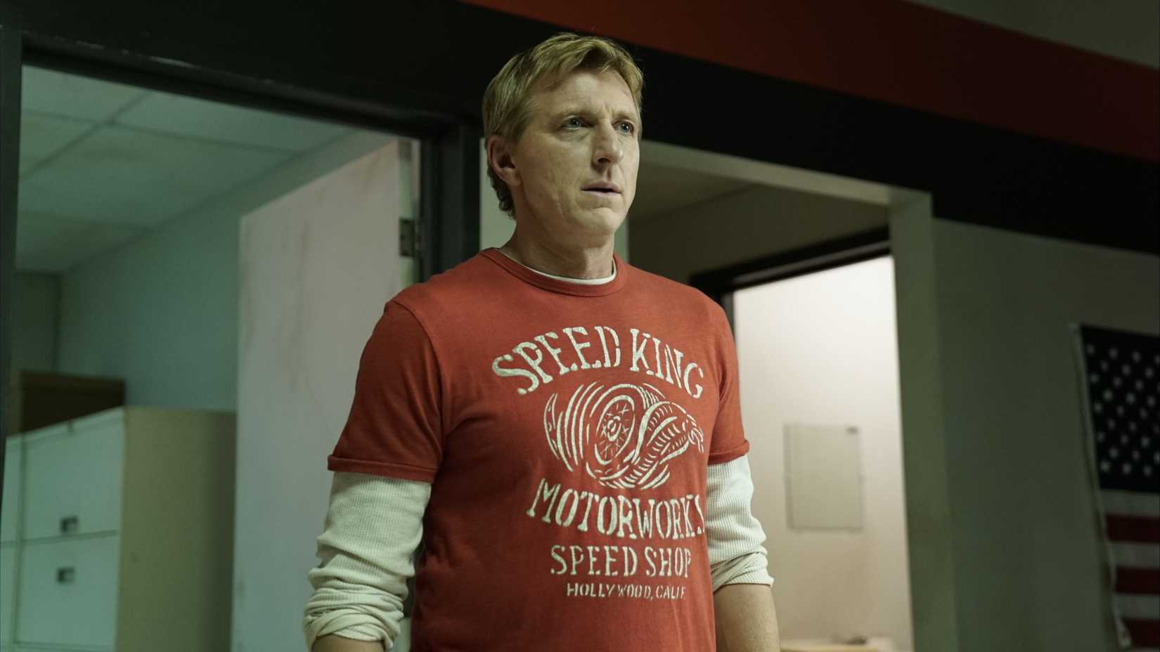 Johnny Lawrence (William Zabka) looking surprised in Cobra Kai.