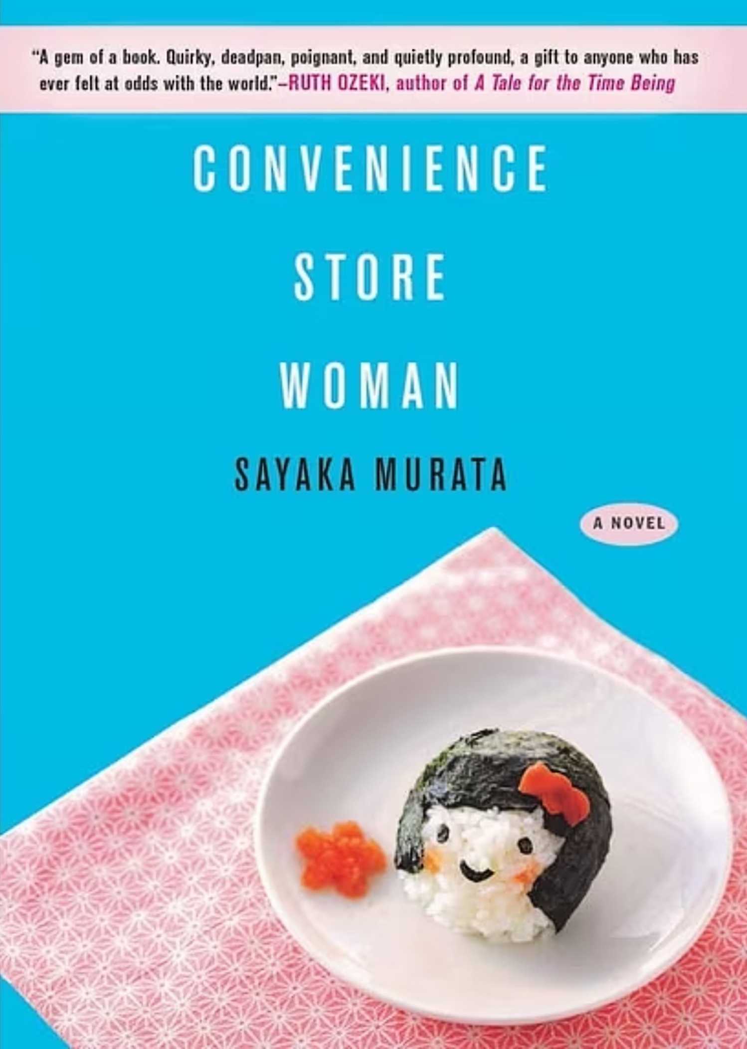 Convenience Store Woman book cover, a woman's head sculpted in sushi