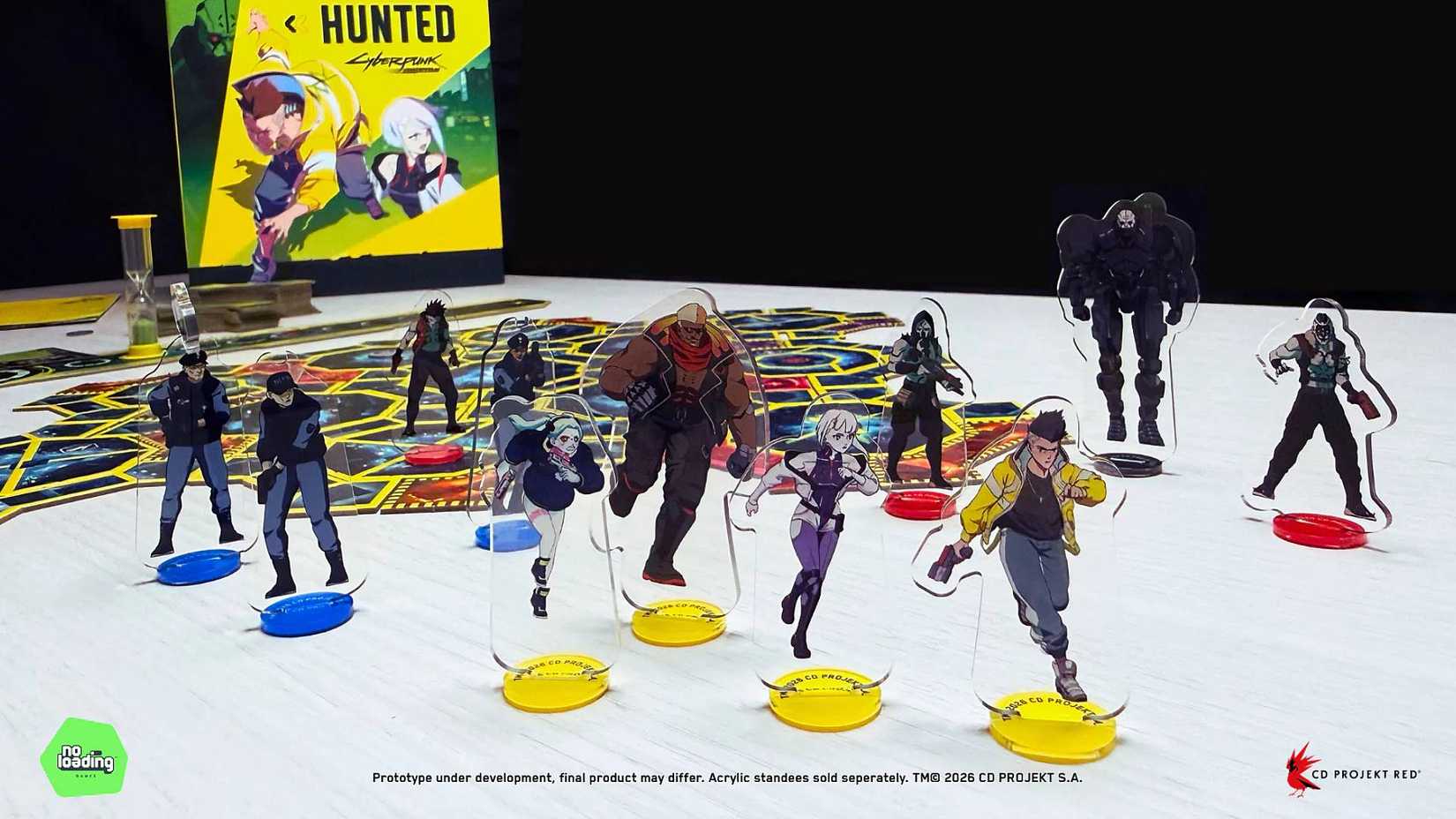  Edgerunners Hunted board game featuring several acrylic pieces and the box.