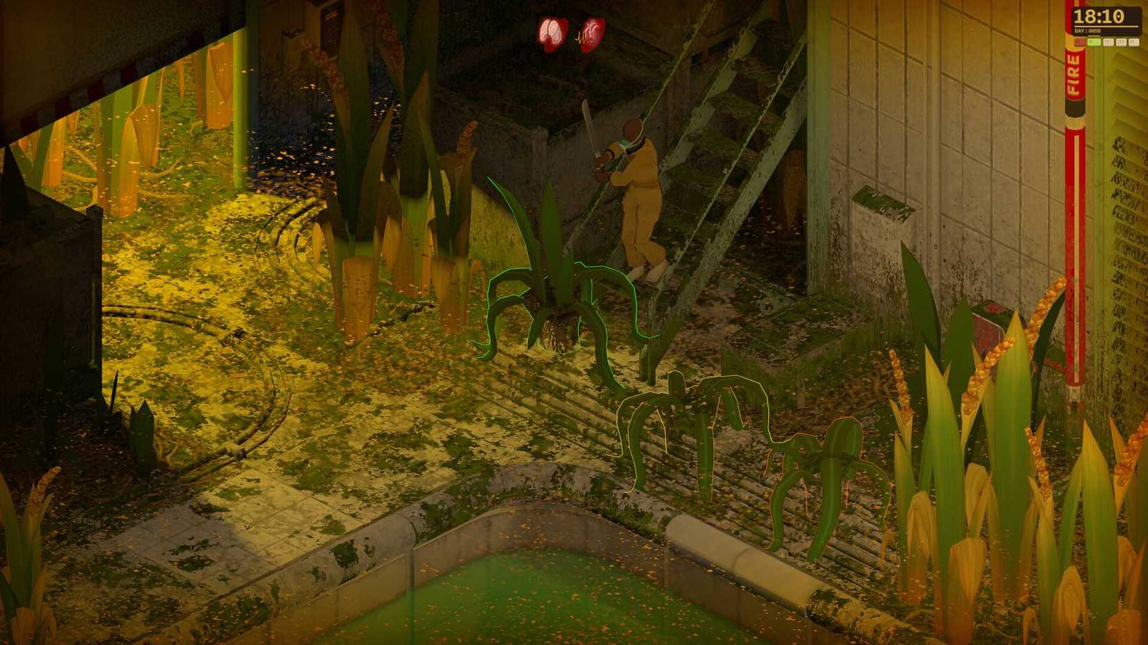 The player fighting a plant in Dandelion Void.
