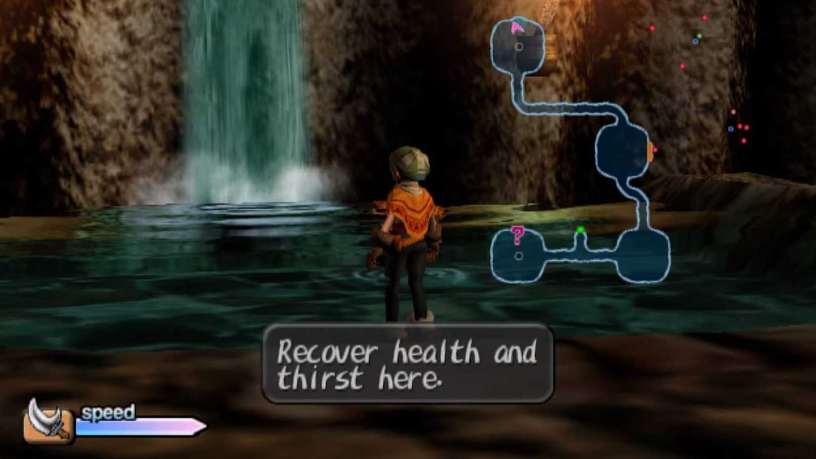 The player stood next to a waterfall in Dark Cloud.