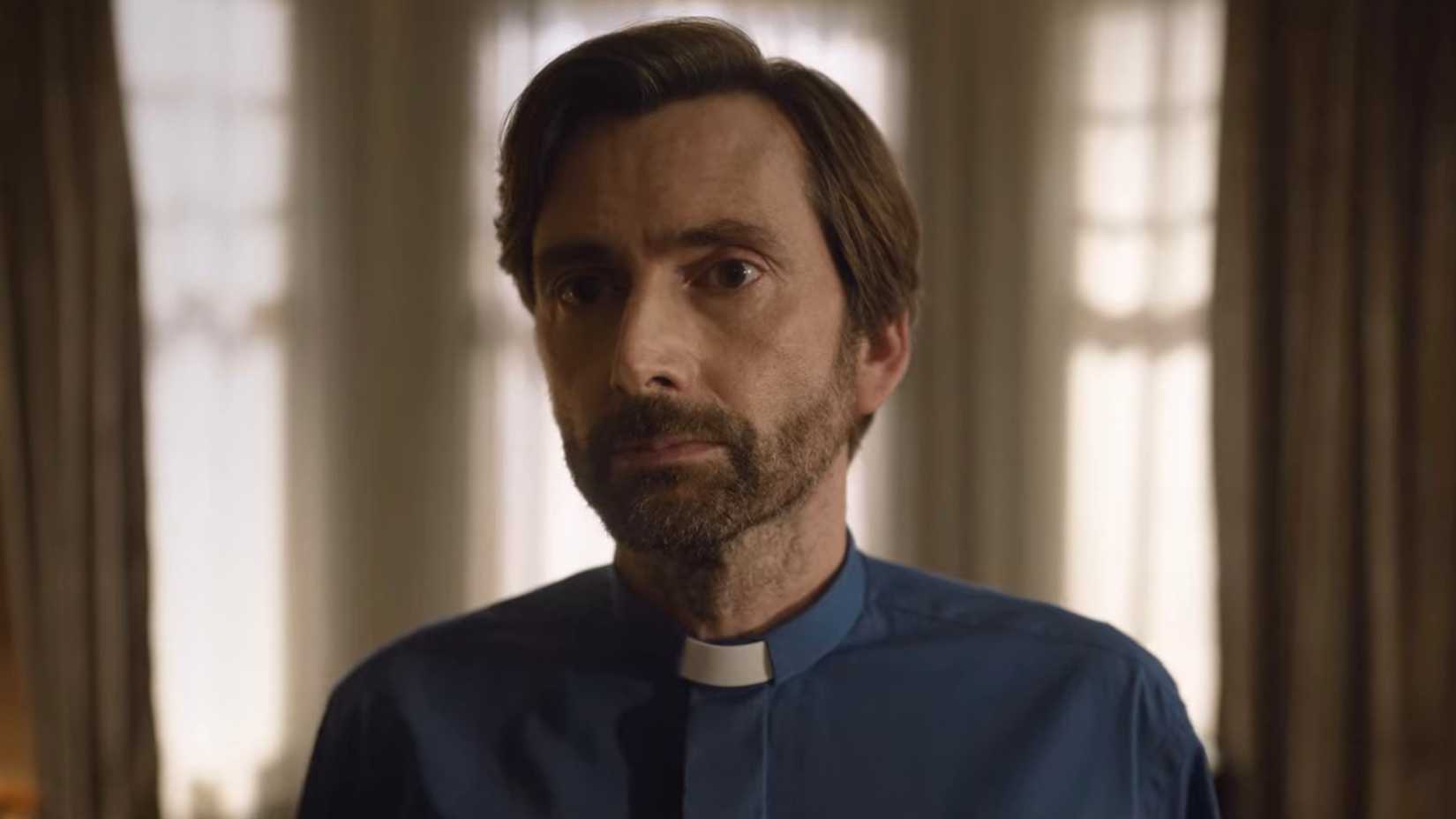 David Tennant looks serious in Inside Man