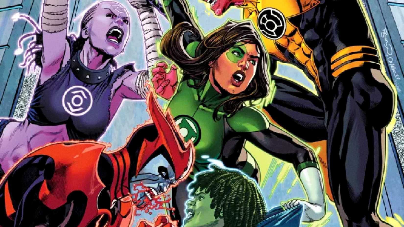 DC heroes from different Lantern Corps fight each other