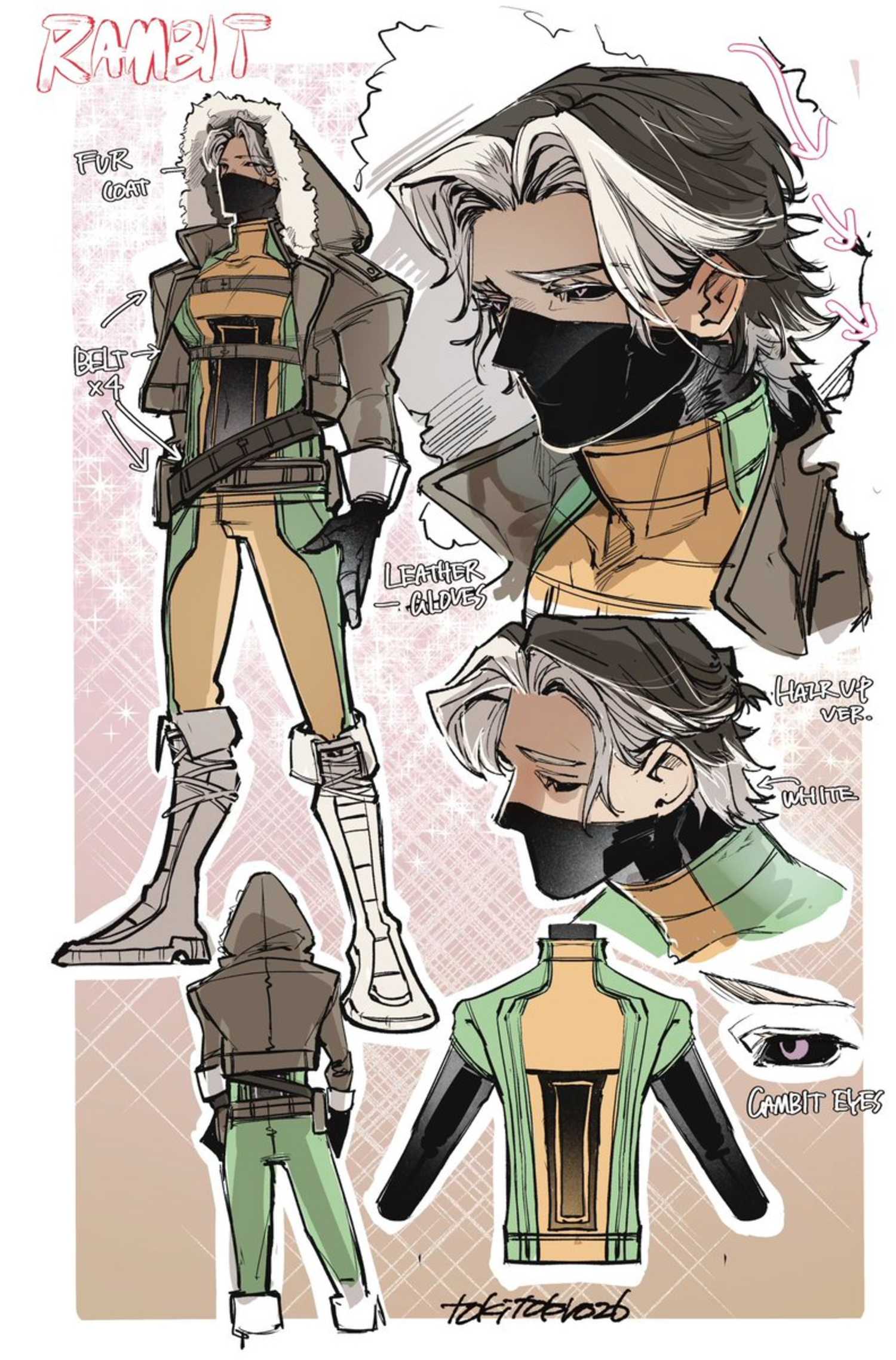 design for new x-men hero rambit, a combo of rogue and gambit