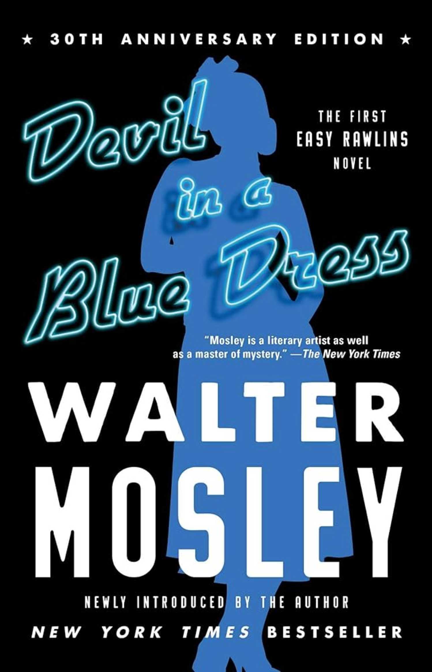 Devil in a Blue Dress book cover, a Blue silhouette of a woman