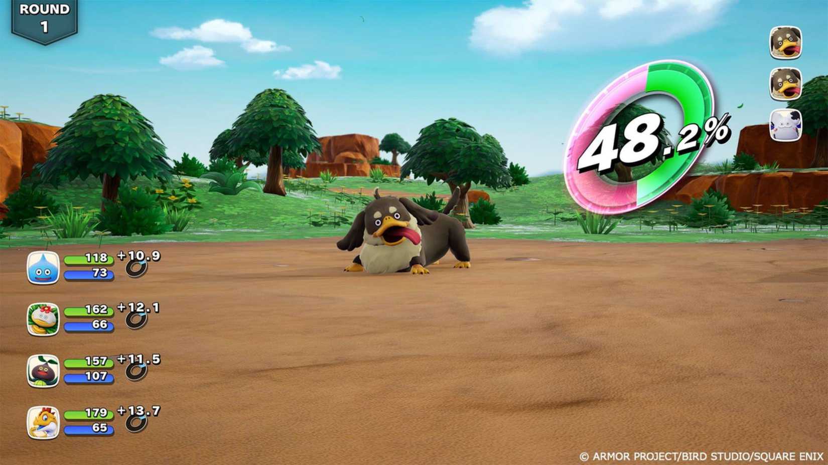 The player fighting a dog-like creature in Dragon Quest Monsters: The Withered World.