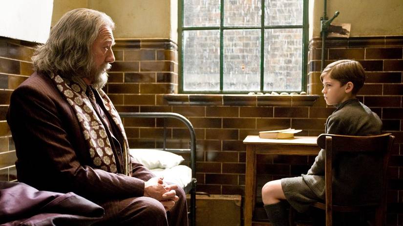 Dumbledore meeting young Tom Riddle in Pensieve memory.