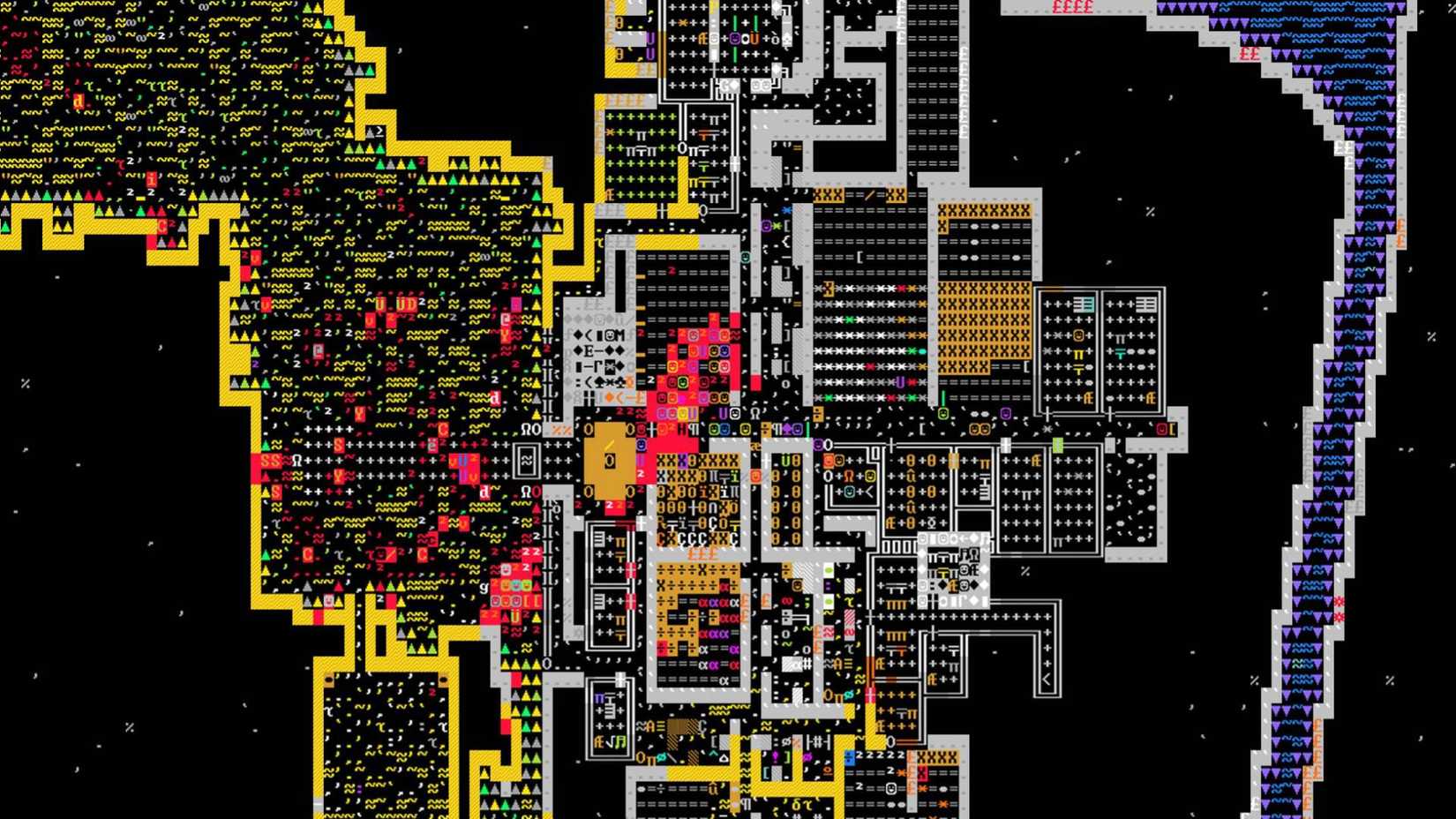 A massive fortress in Dwarf Fortress Classic.