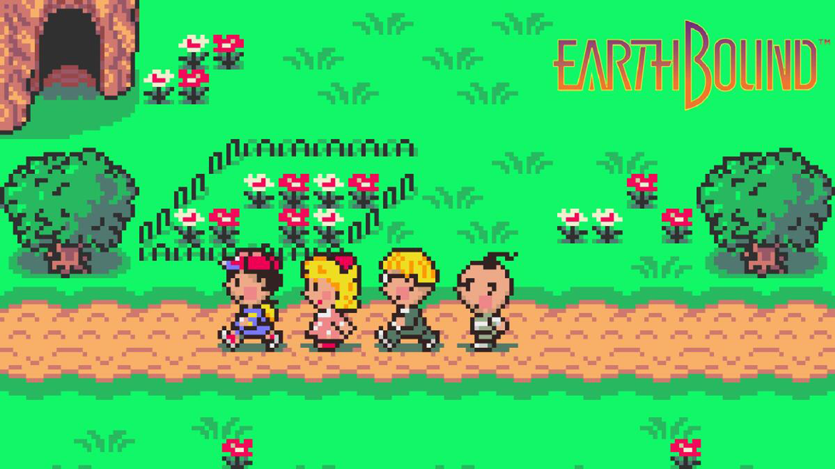 Earthbound characters walking in a row
