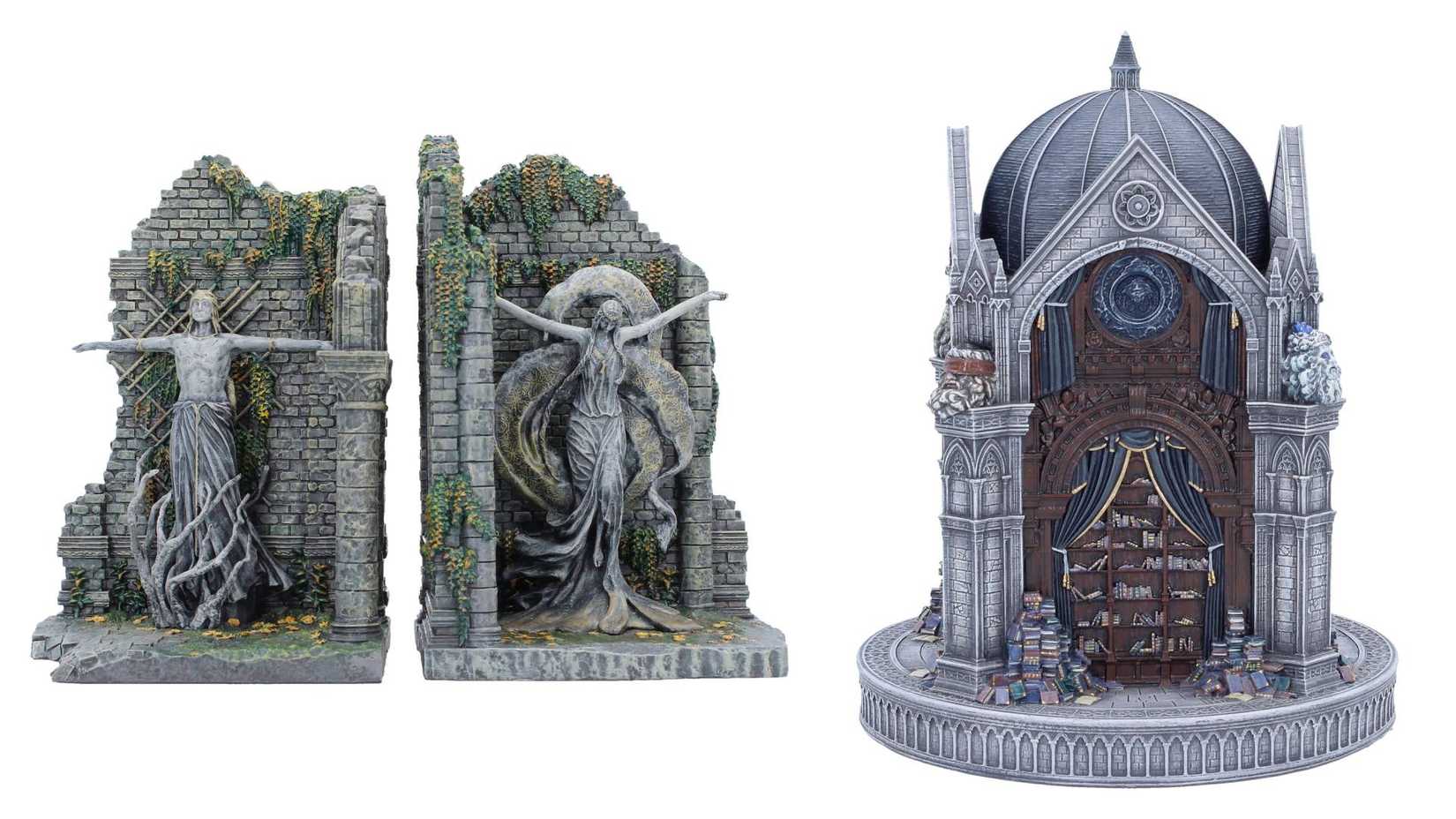 Elden Ring bookends and trinket box from the Bandai Namco store.