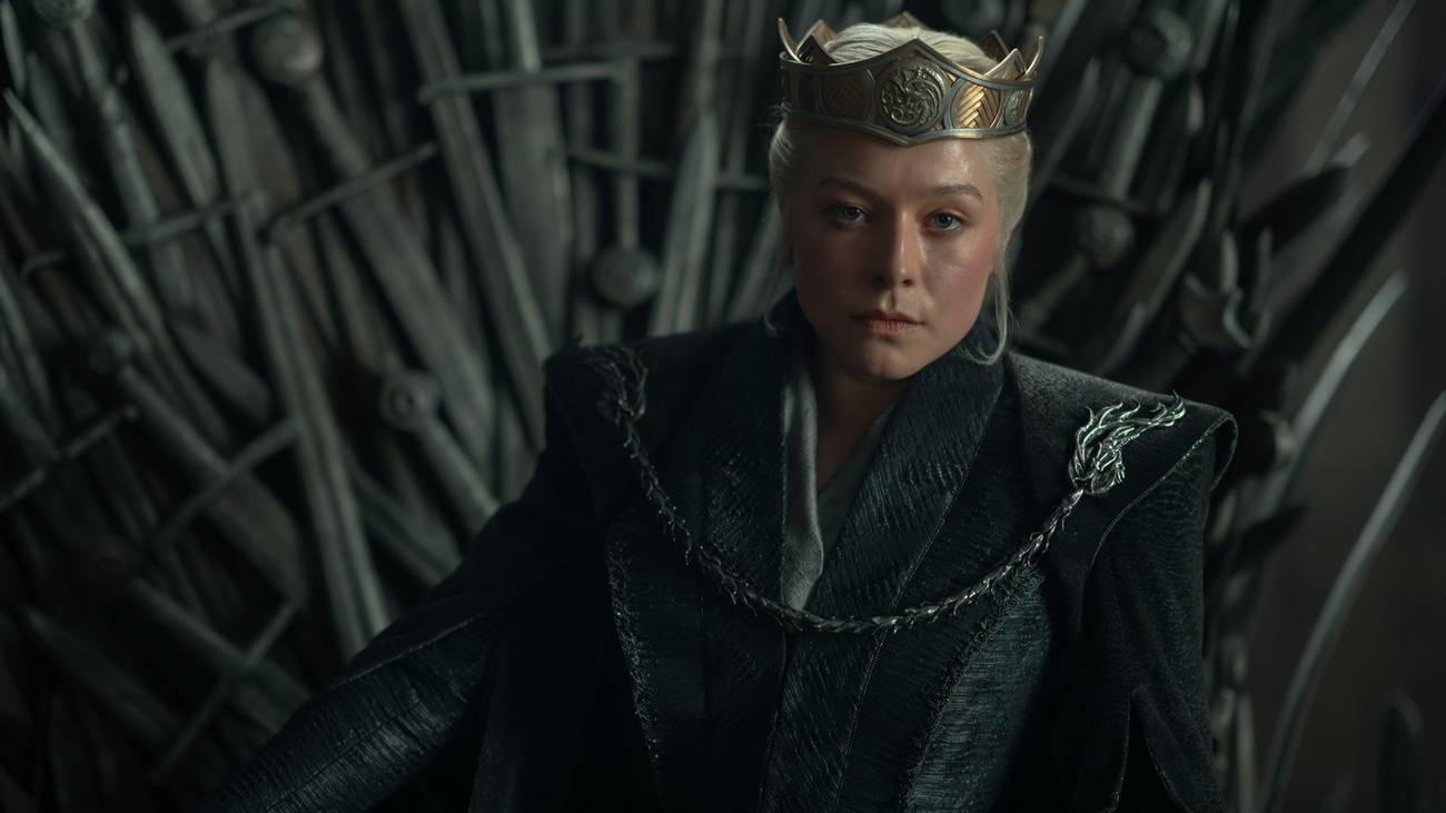 Rhaenyra sitting on the Iron Throne in House of the Dragon