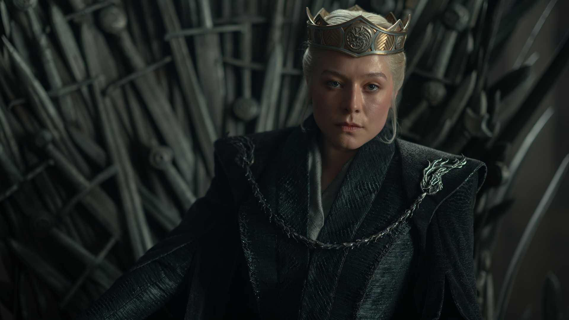 Rhaenyra sitting on the Iron Throne in House of the Dragon