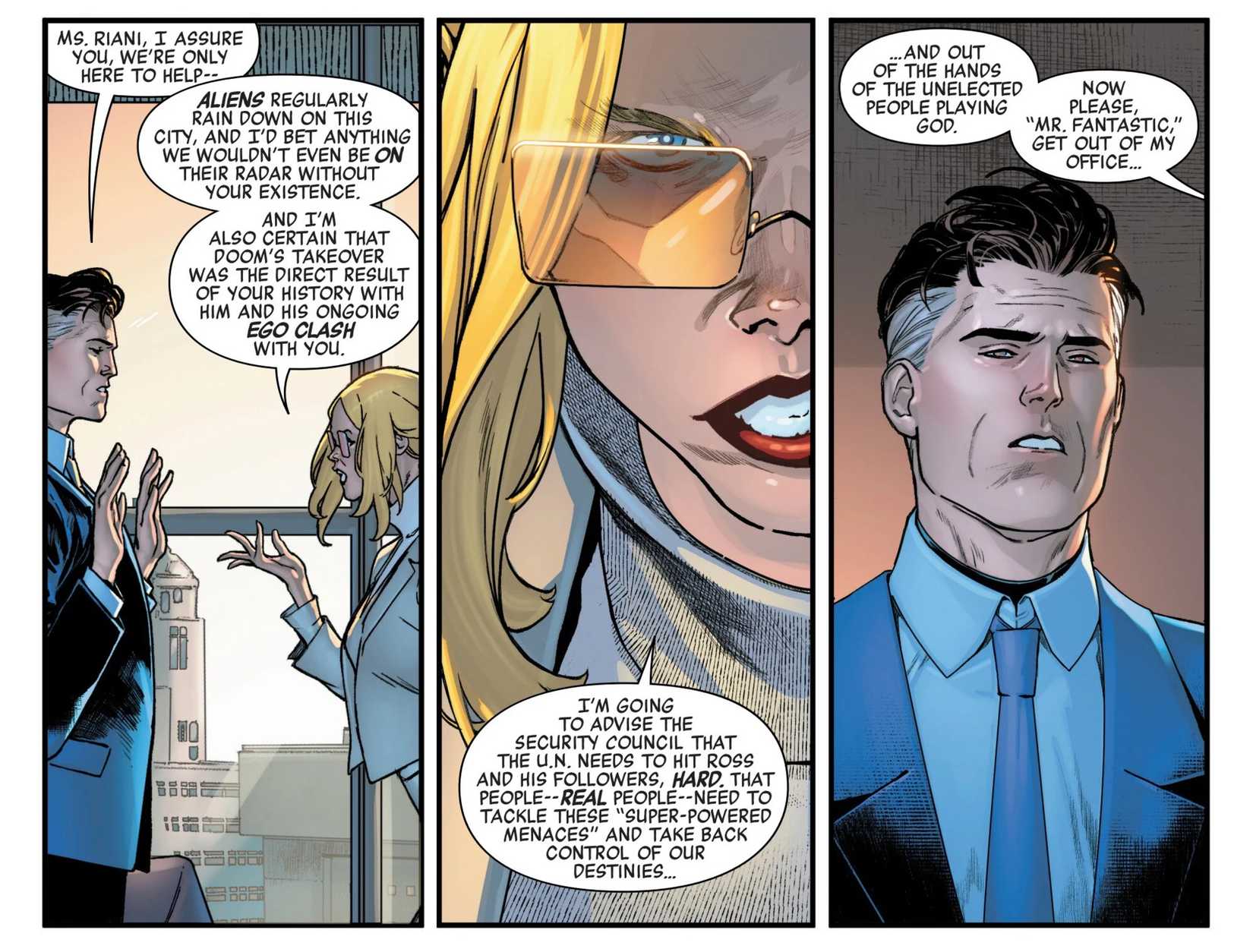 fantastic four's reed richards chewed out by the un in avengers armageddon