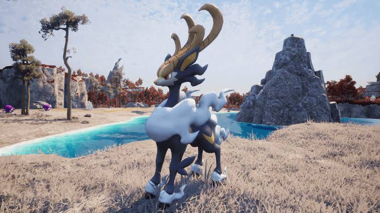 Fenglope Lux Fusion Pal standing in a field in Palworld