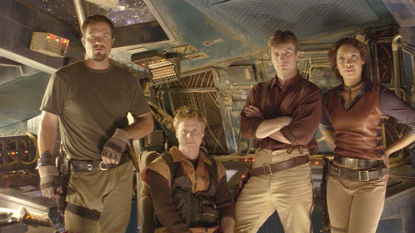 An image of the cast of Firefly standing