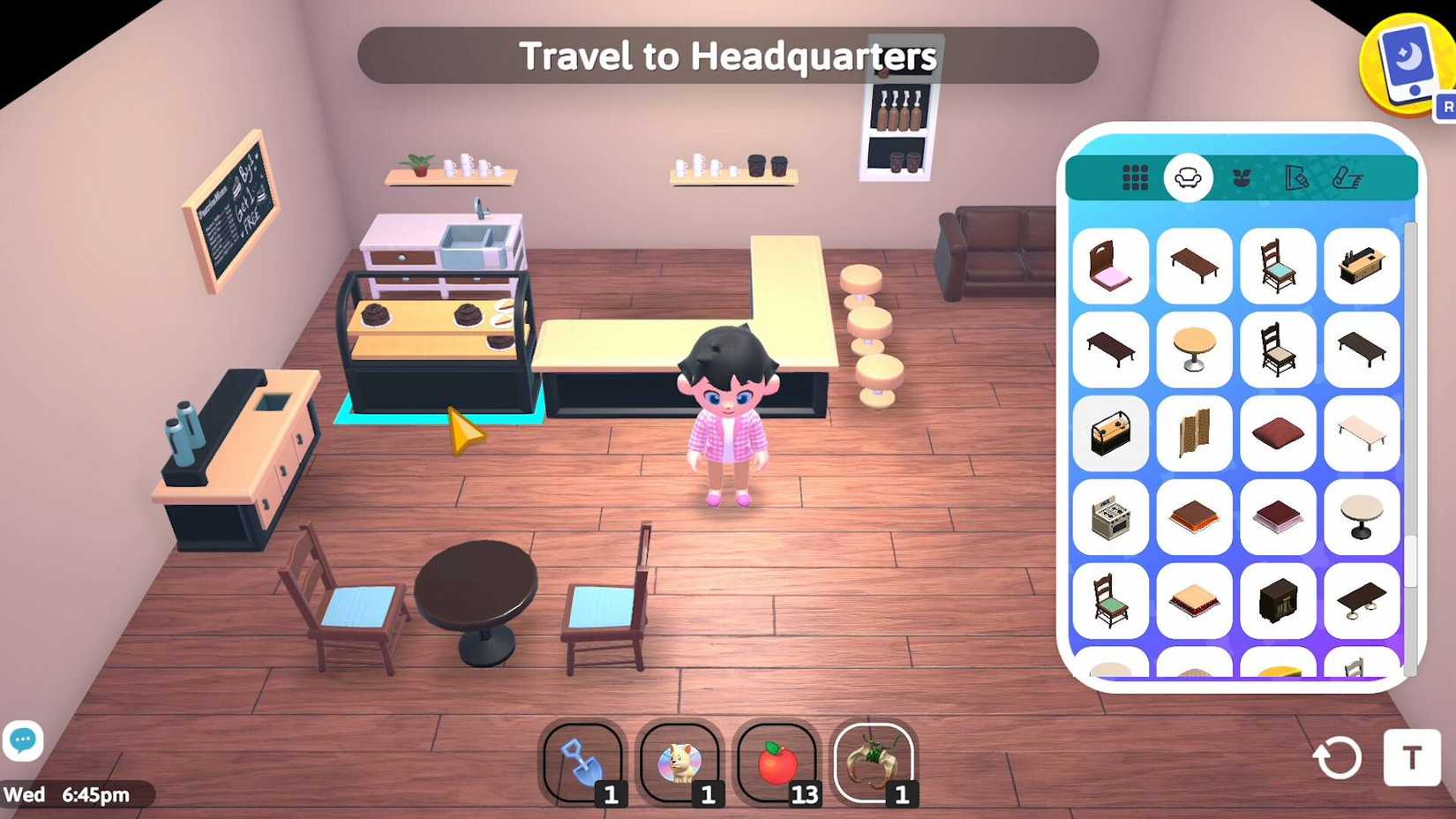 The player customizing their house in Galactic Getaway.