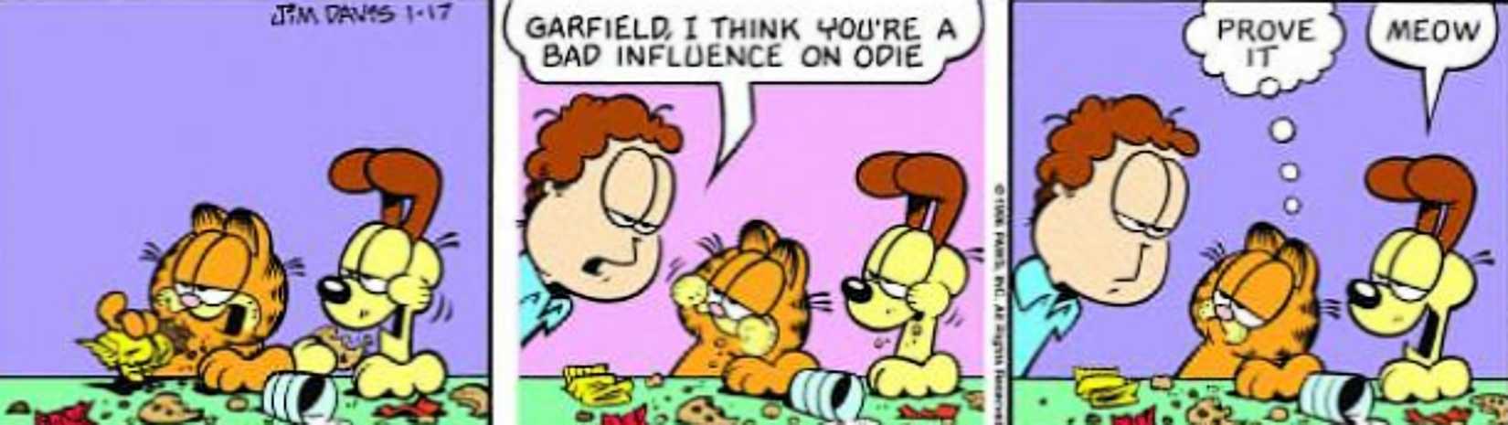 Garfield, January 17, 1996, Jon calls Garfield a bad influence on Odie