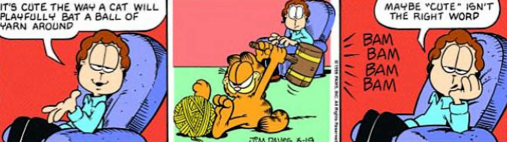 Garfield, June 19, 1996, Garfield batting around a ball of yarn with a mallet