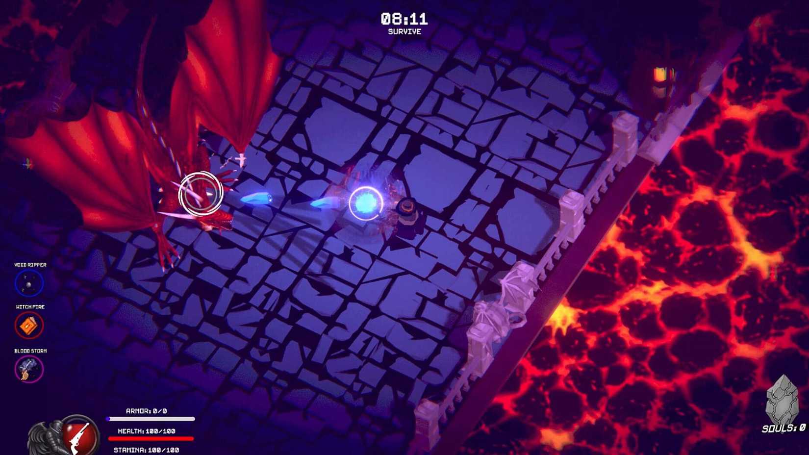 The player shooting a dragon in Grit the Dark World.