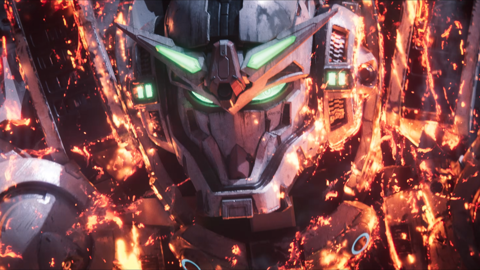 Gundam covered in fire from Rogue Orbit