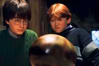 Harry Potter and Ron staring at Norbert Egg