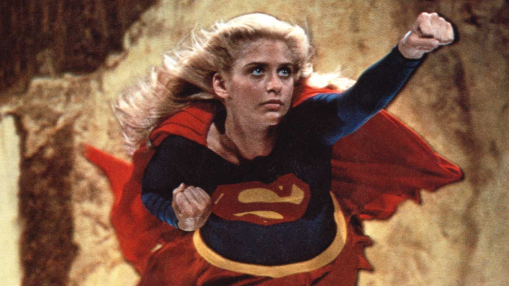 Helen Slater as Supergirl flying in Supergirl